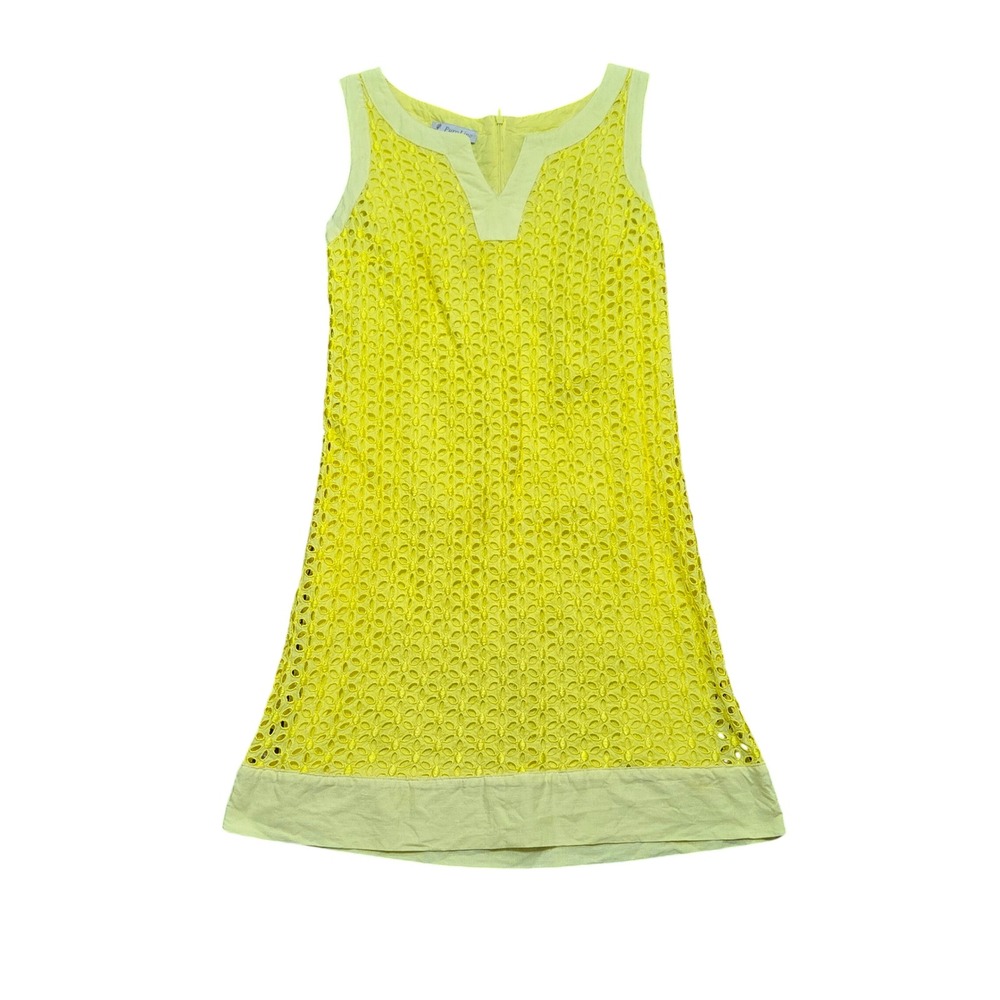 Puro Lino Italy Yellow Eyelet Sleeveless Shift Dress Small